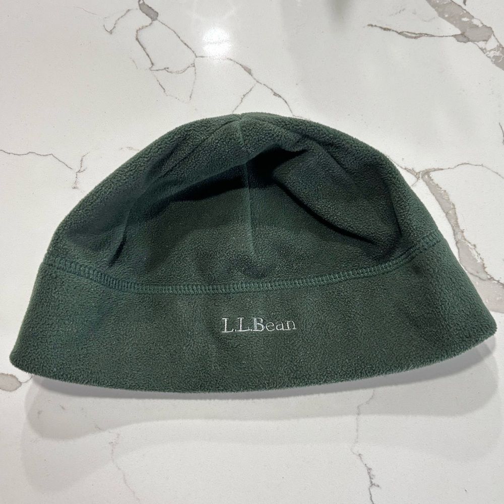 LL Bean Men's Dark Green Soft Fleece Beanie Winter Snow Ski Hat Unisex Size L/XL